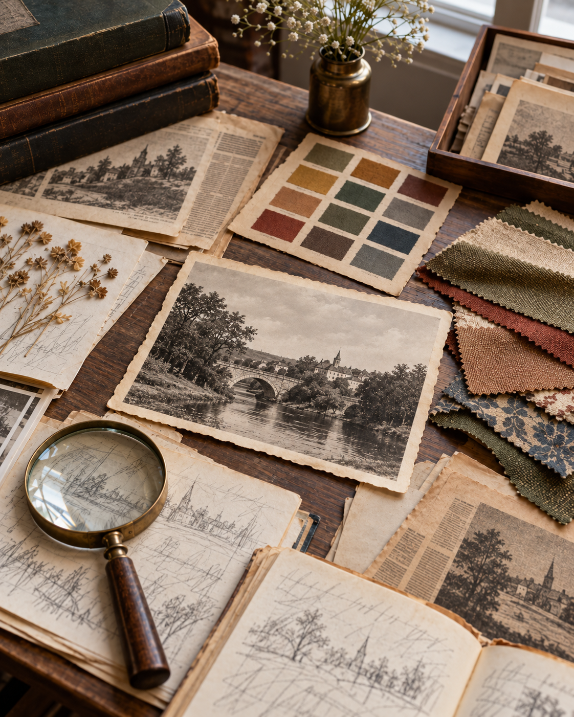 Referências visuais usadas para colorização de foto antiga.