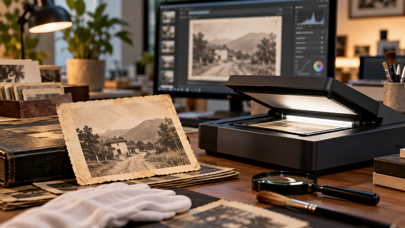 Fotografia antiga digitalizada em processo de restaura&ccedil;&atilde;o com revis&atilde;o profissional.